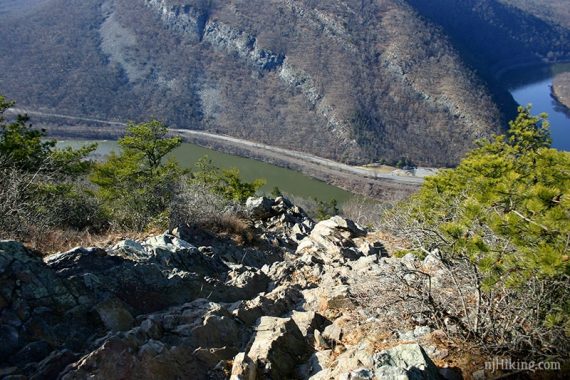 Looking down the rock scramble from the top of Mt. Tammany.