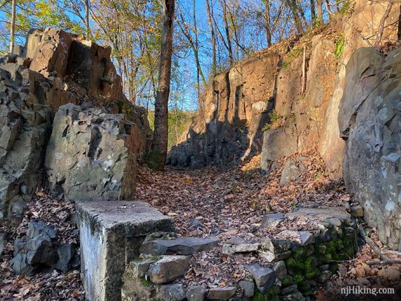 Tall sections of basalt rock at Watchung Reservation.