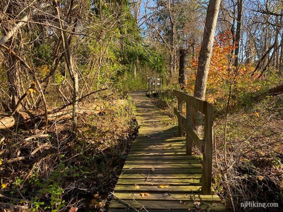 Long wooden boardwalk bridge on Sierra Trail.