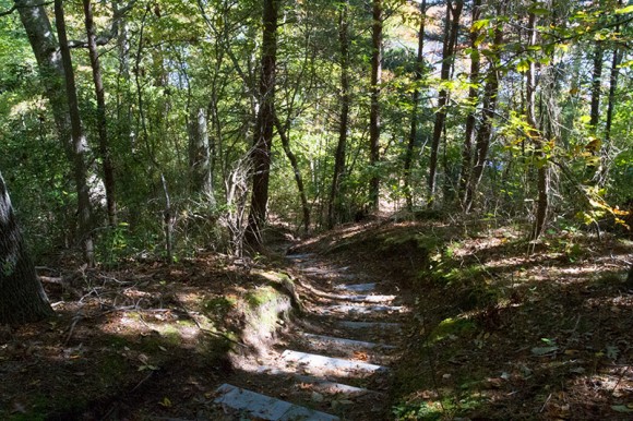 Steps on a downhill path.