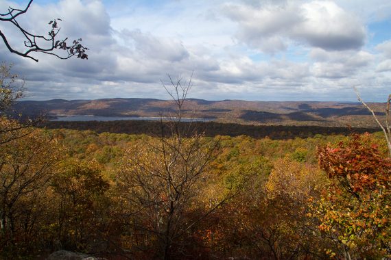 Ramapo Mountains and reservoir seen in the distance.