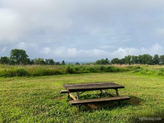 Hill top view with picnic table.