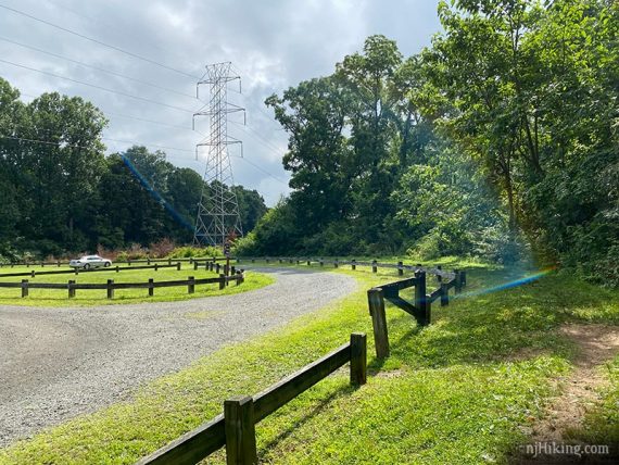 Large parking lot near power line.