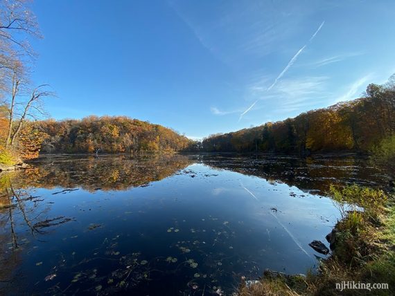 Ghost Lake with fall foliage reflected in the water.