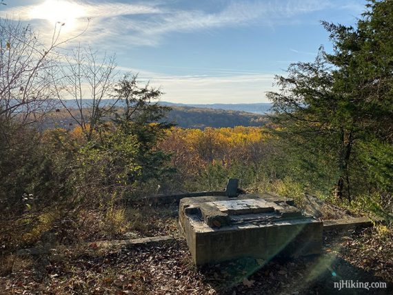 Stone foundation remains of an cabin at an overlook.