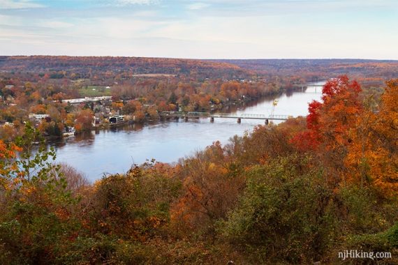 Delaware River, bridge, and fall foliage