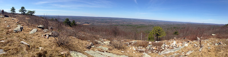 Panoramic view from the Appalachian Trail on a ridge looking over a valley.