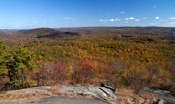 View of red, orange, and green foliage seen from Wyanokie High Point.