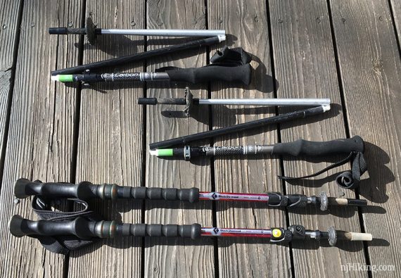 Two sets of trekking poles shown next to each other.
