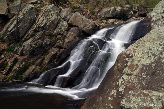 Schooley's Mountain Falls cascading down an angled rock face.