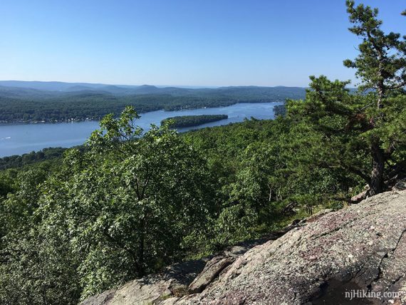 Small island visible in a lake in the distance.