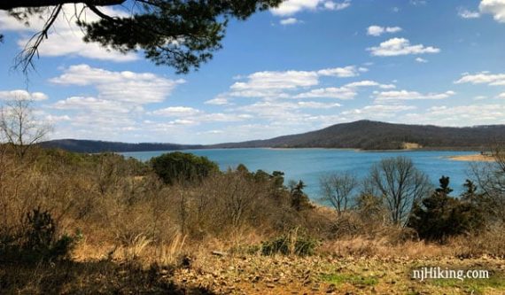 Bright blue reservoir in winter.