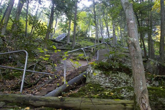 Stairs alongside the falls.