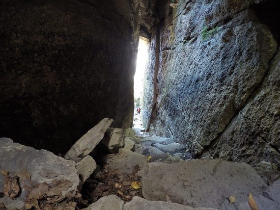 Looking through a crevice in the ice caves.