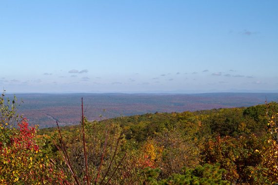 View from the platform of NJ, PA and in the distance, NY's Catskills.