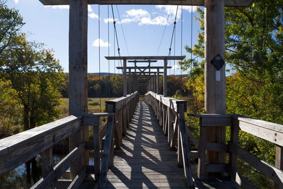 Crossing the Pochuck Suspension Bridge.
