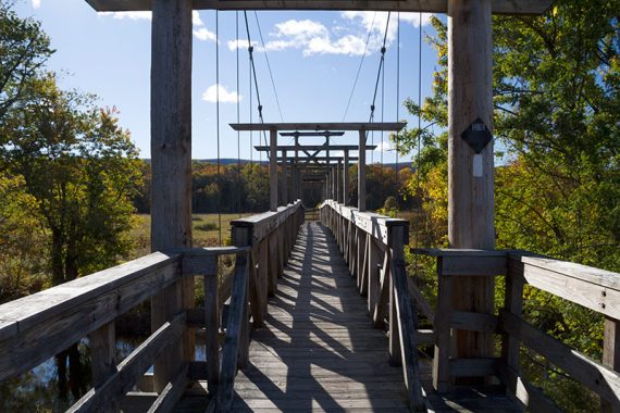 Crossing the Pochuck Suspension Bridge