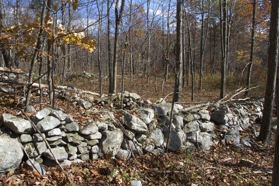 Low wall made of stacked rocks.