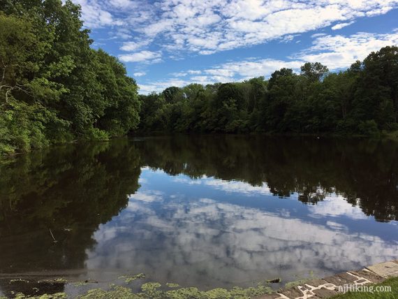 Blue sky and clouds reflected in a lake