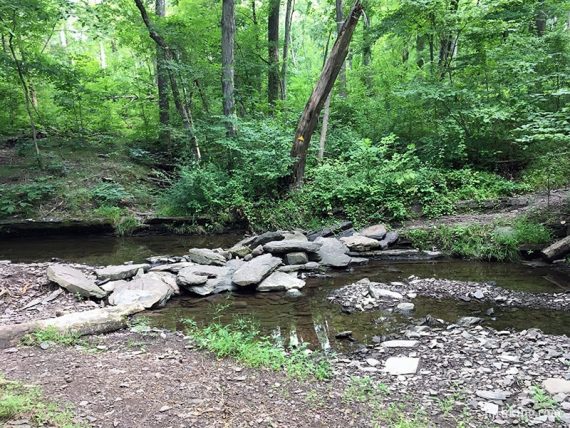 Rocks piled up at a stream crossing