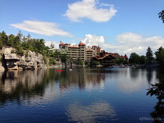Mohonk Mountain House with the lake in the foreground.