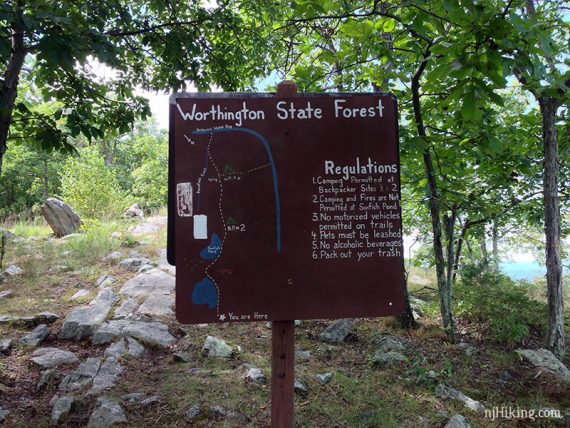 Worthington State Forest regulations sign.