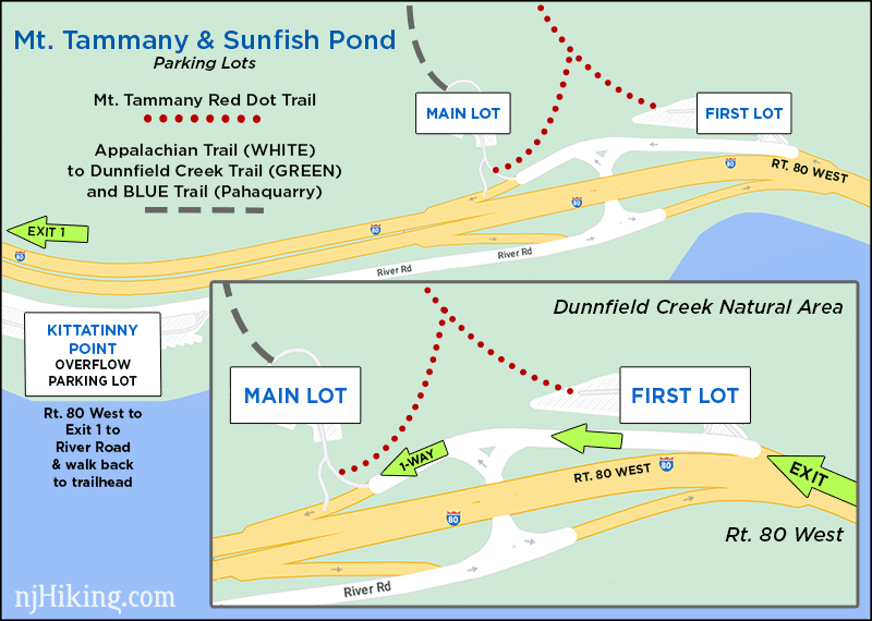 Dunnfield Creek parking area overview map.