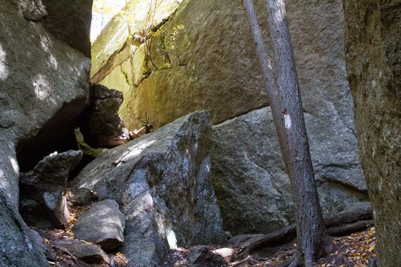 Large boulders in the Lemon Squeezer on the Appalachian Trail