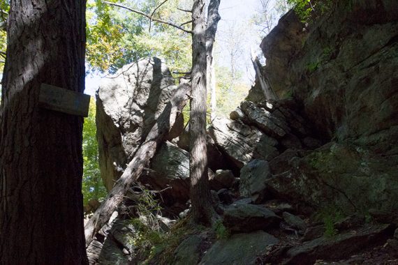 Large jumble of rocks along the Appalachian Trail after the Lemon Squeezer