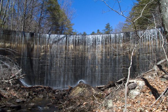 Water cascading over a dam on Apshawa Brook.