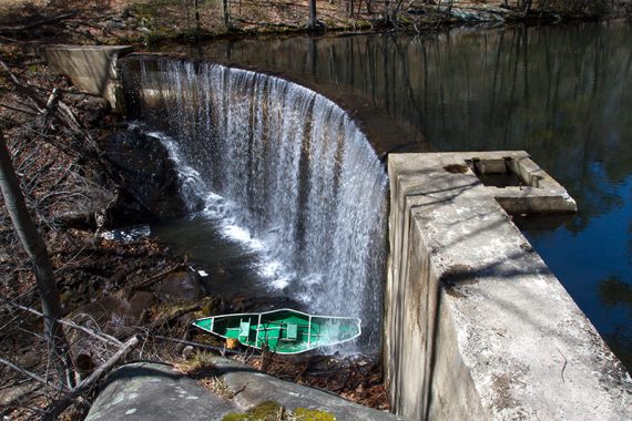 Damaged canoe at the base of Apshawa Dam.