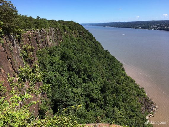 Green foliage covering the steep cliffs of the Palisades.