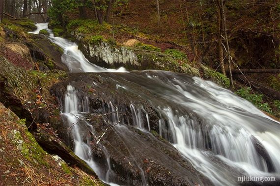 Water gliding over a flat rock in Tillman Ravine.