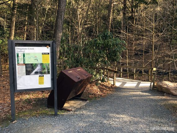 Dingmans Creek sign near a boardwalk