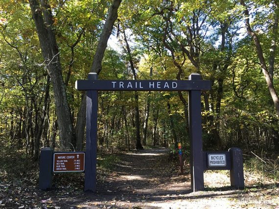 Wooden arch with "Trailhead" painted on it.