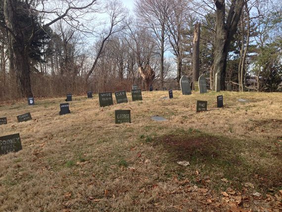 Pet cemetery headstones.