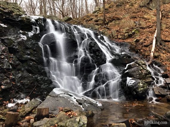 Delicate lines of water cascading down Ramapo Valley Falls.