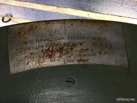U.S. Naval gun factory metal placard.