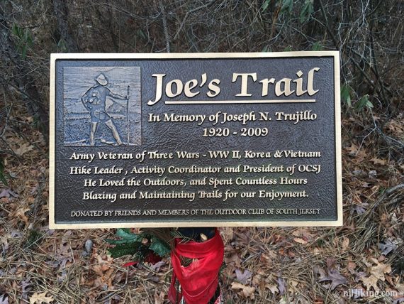 Plaque for Joe's Trail in memory of Joseph Trujillo.