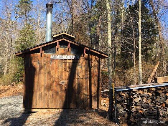 Wooden building with sugar shack sign