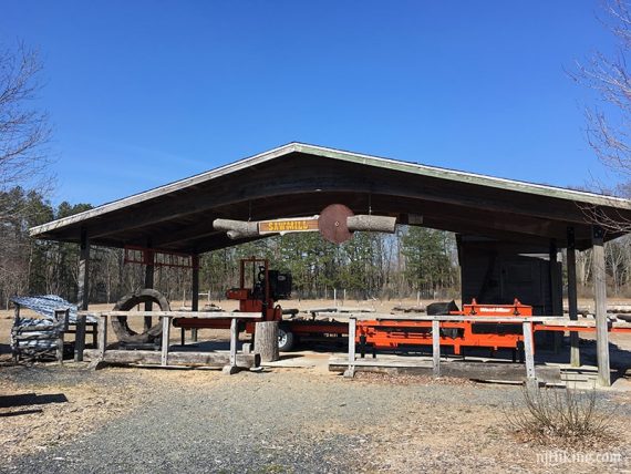 Sawmill equipment under a wooden roof