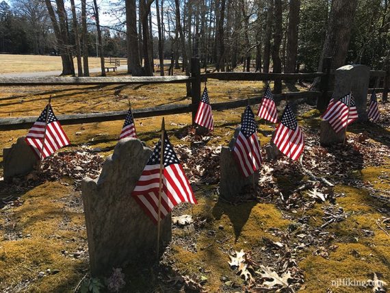 Flags on grave stones.
