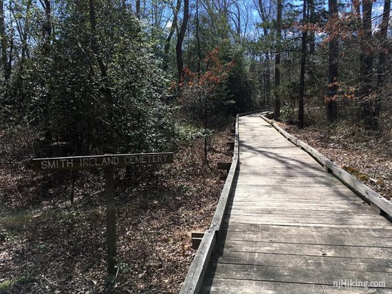 Sign and boardwalk to Smith-Ireland Cemetery.