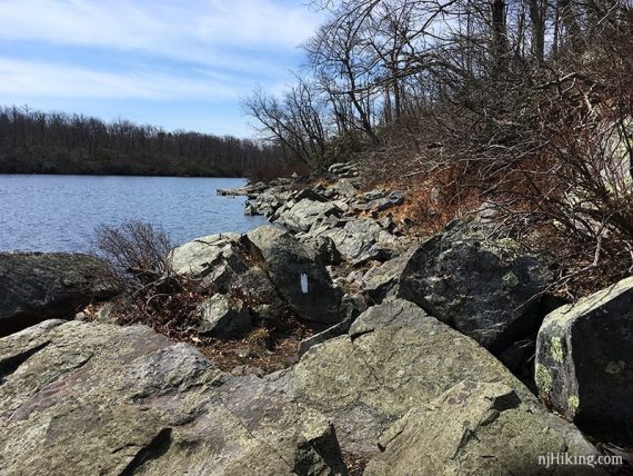 White AT blaze on rocks along Sunfish Pond.