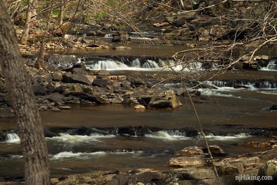 Water cascading over rocks in a stream