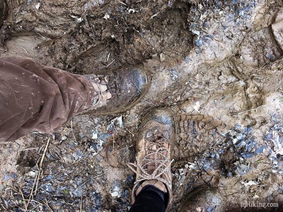 Boots covered in mud