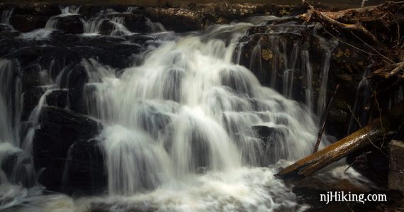 Lockatong Waterfall over stepped rocks with a branch to the side