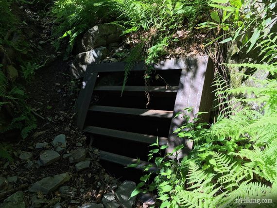 Small mine entrance covered with metal, 2019