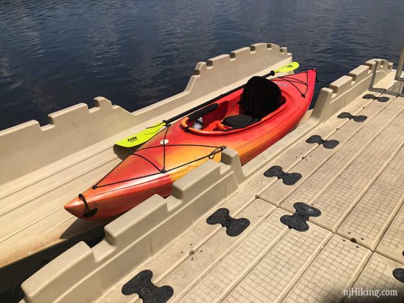 Kayak in a floating dock launch