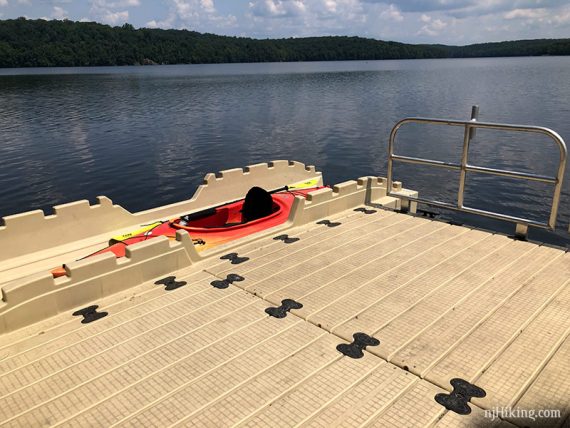 Kayak set in floating launch.